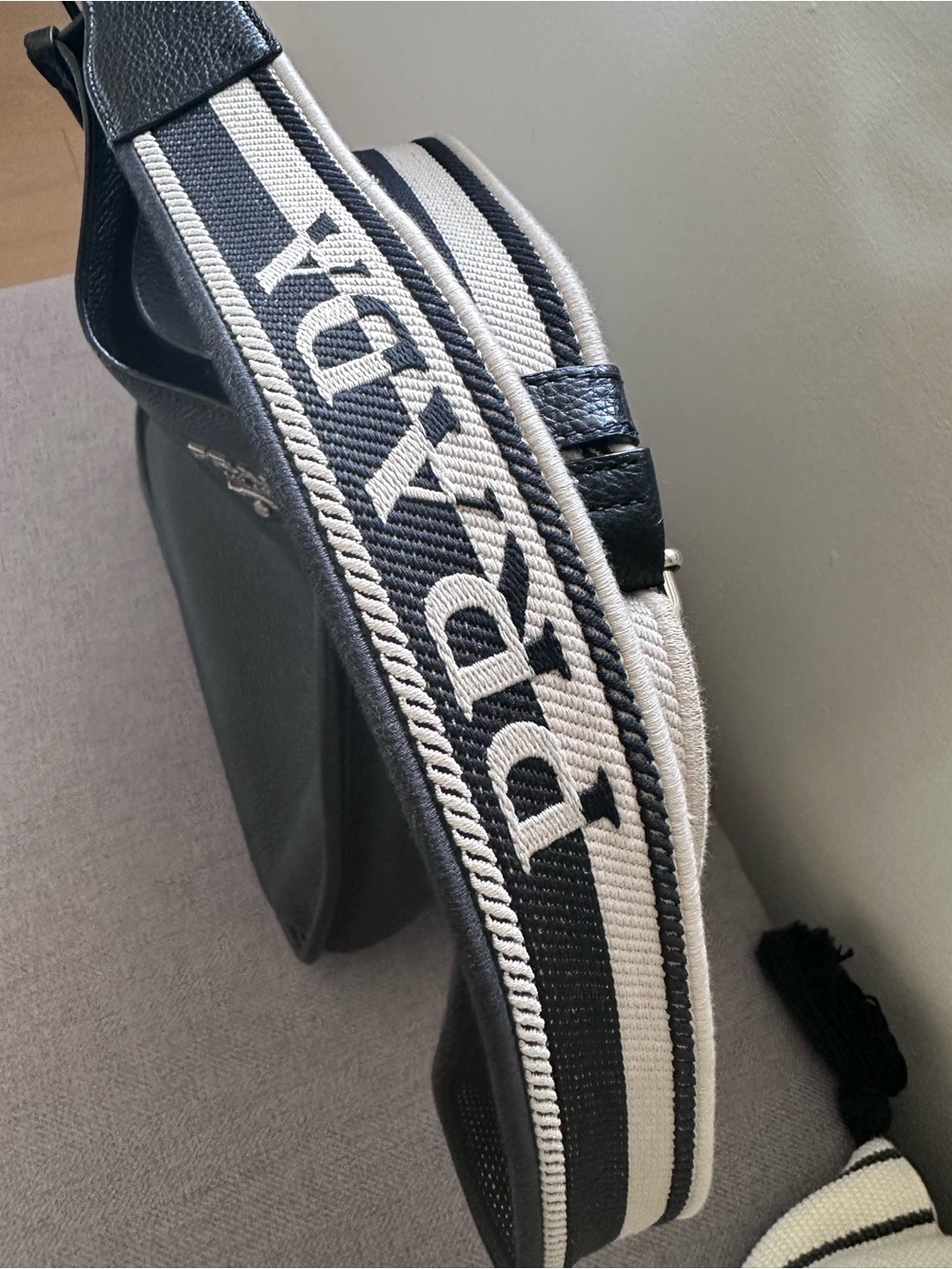Prada Black Pebbled Leather Bag with Striped Strap - Picture 5 of 7